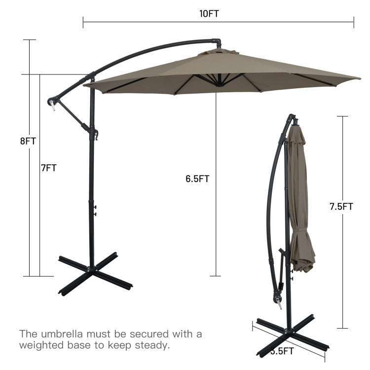10 ft. Adjustable Tilt Cantilever Aluminum Solar Patio Umbrella Cross Base in Brown