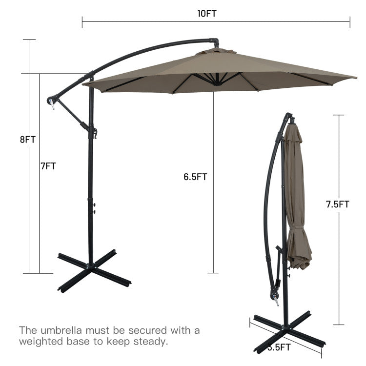 10 ft. Steel Cantilever Solar Patio Umbrella in Brown