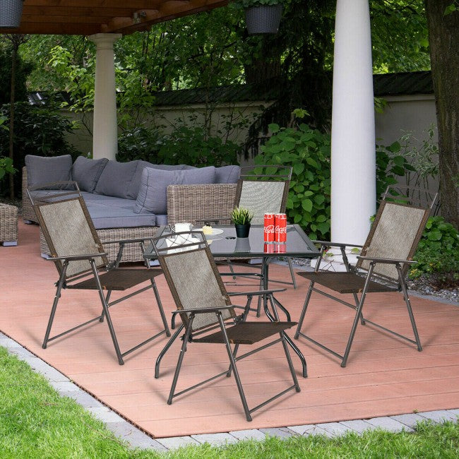 SUGIFT Set of 4 Patio Folding Sling Chairs Steel Camping Deck