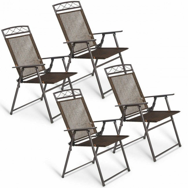 SUGIFT Set of 4 Patio Folding Sling Chairs Steel Camping Deck