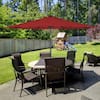 10 ft. Steel Market Solar Tilt Patio Umbrella with Crank and LED Lights in Burgundy