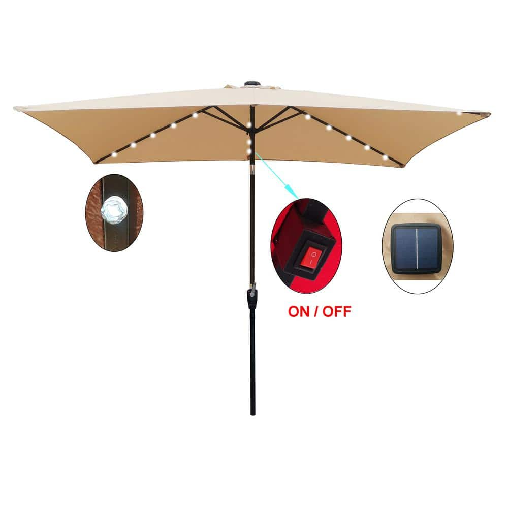 10 ft. x 6.5 ft. Market Patio Umbrella Rectangular Patio Solar Lighted in Tan