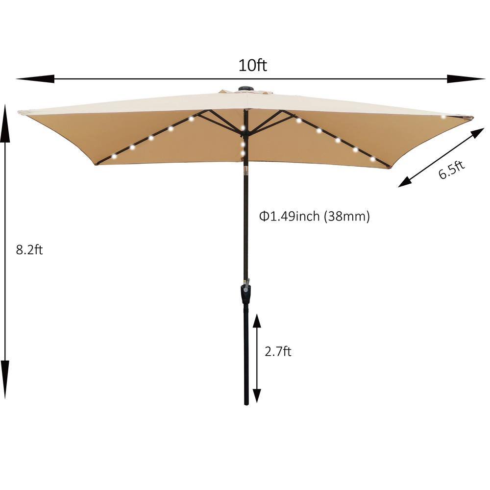 10 ft. x 6.5 ft. Market Patio Umbrella Rectangular Patio Solar Lighted in Tan