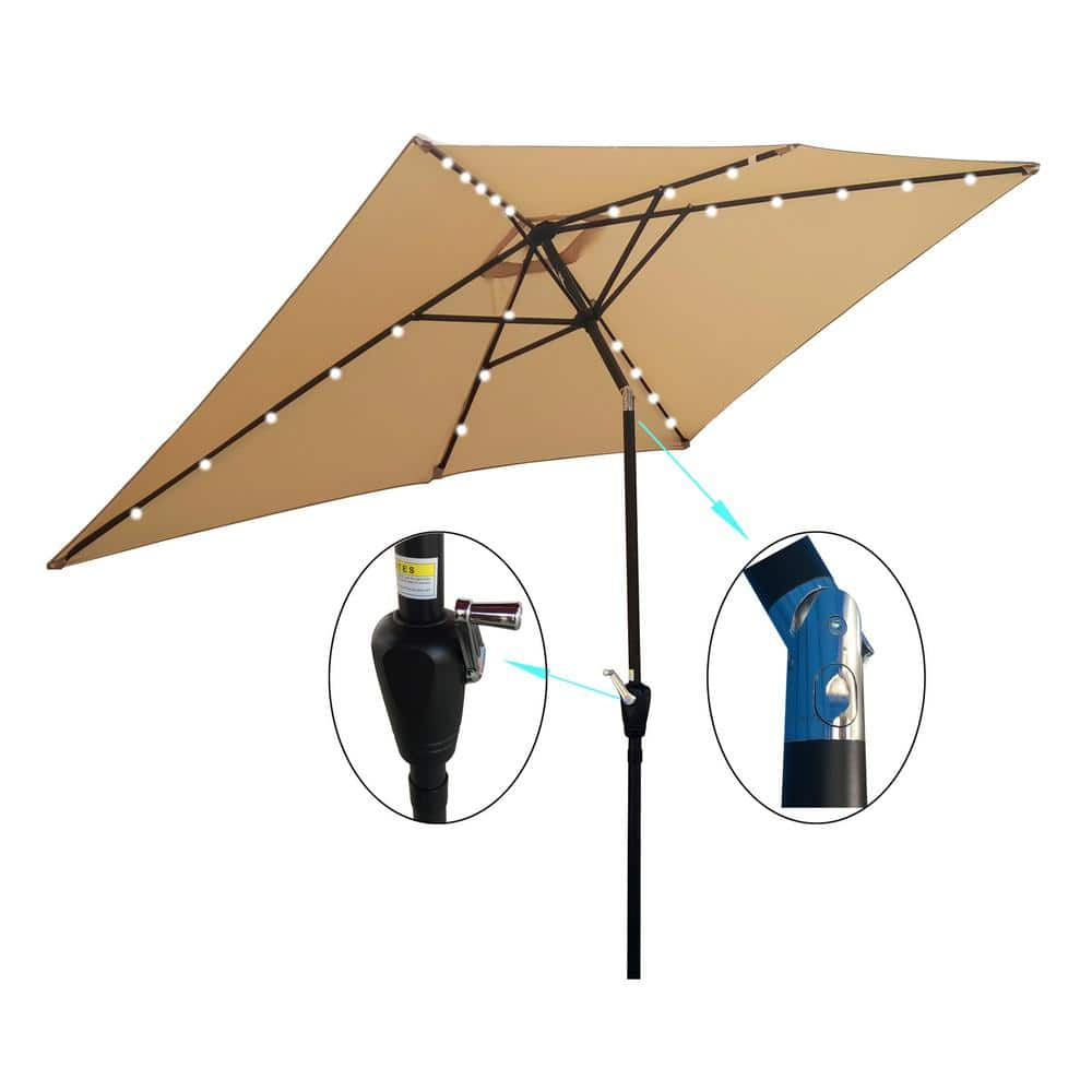 10 ft. x 6.5 ft. Market Patio Umbrella Rectangular Patio Solar Lighted in Tan