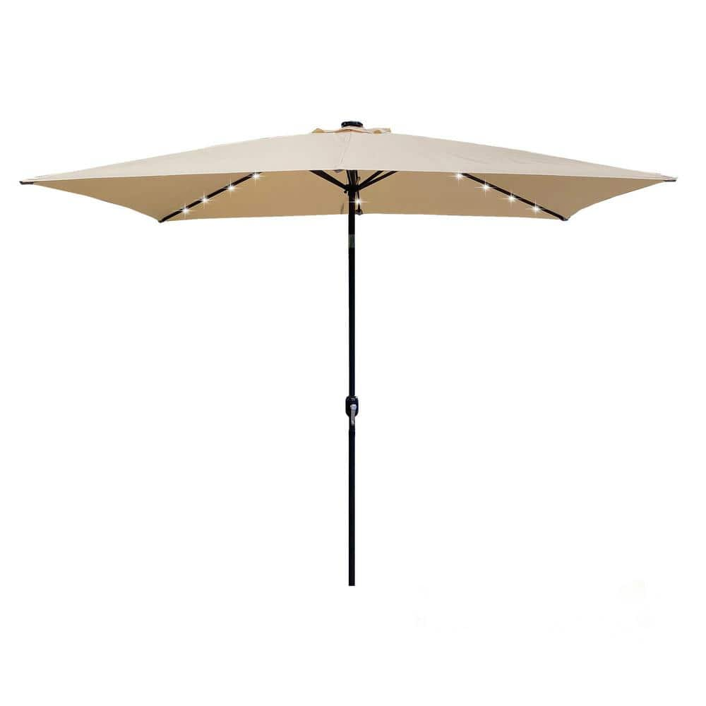 10 ft. x 6.5 ft. Market Patio Umbrella Rectangular Patio Solar Lighted in Tan