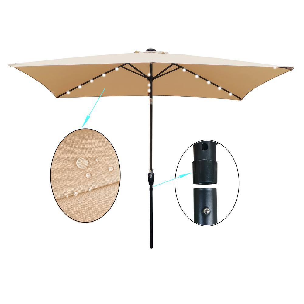 10 ft. x 6.5 ft. Market Patio Umbrella Rectangular Patio Solar Lighted in Tan