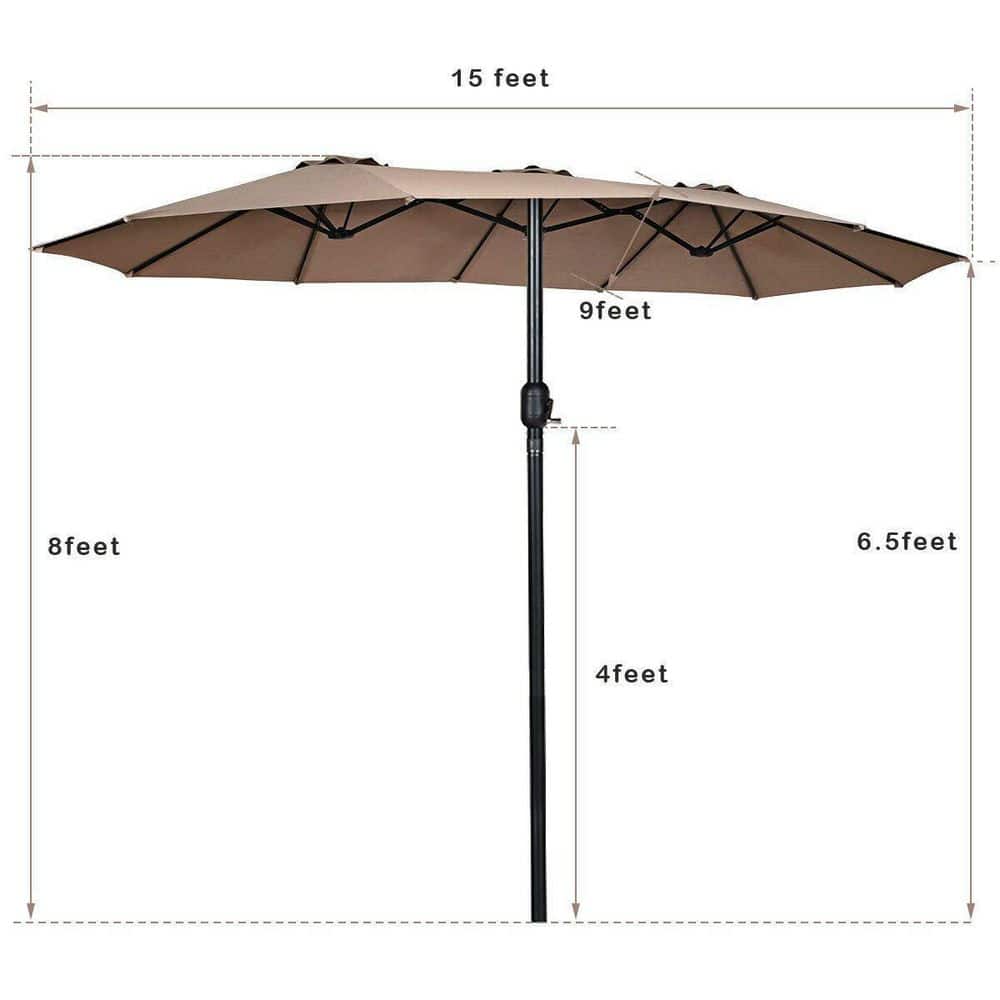 15 ft. Market Double-Sided Outdoor Patio Umbrella with Crank in Tan