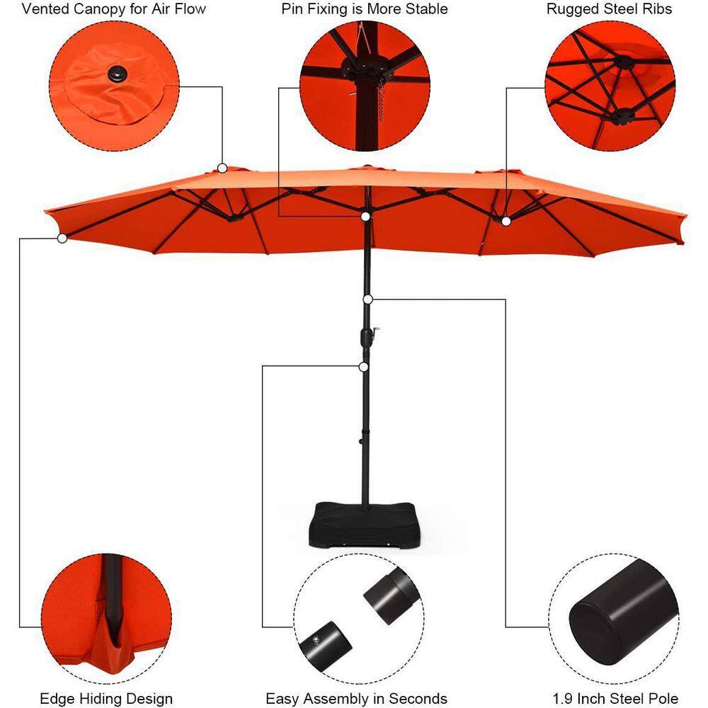 15 ft. Market Outdoor Patio Umbrella with Crank and Base in Orange