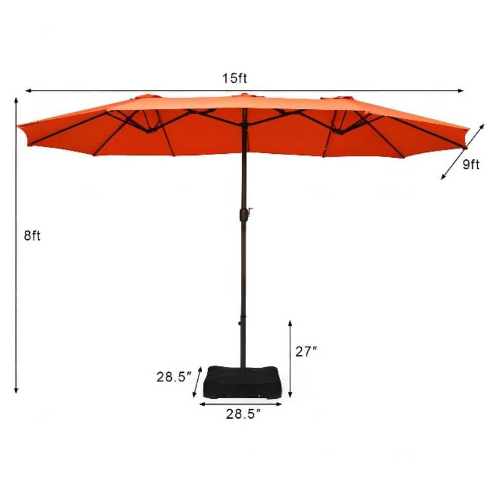 15 ft. Market Outdoor Patio Umbrella with Crank and Base in Orange