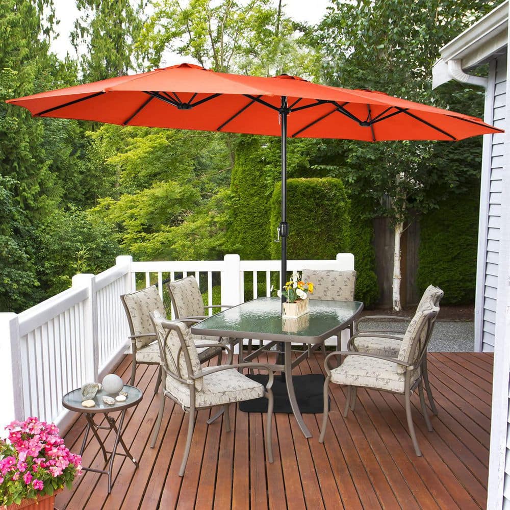 15 ft. Market Outdoor Patio Umbrella with Crank and Base in Orange