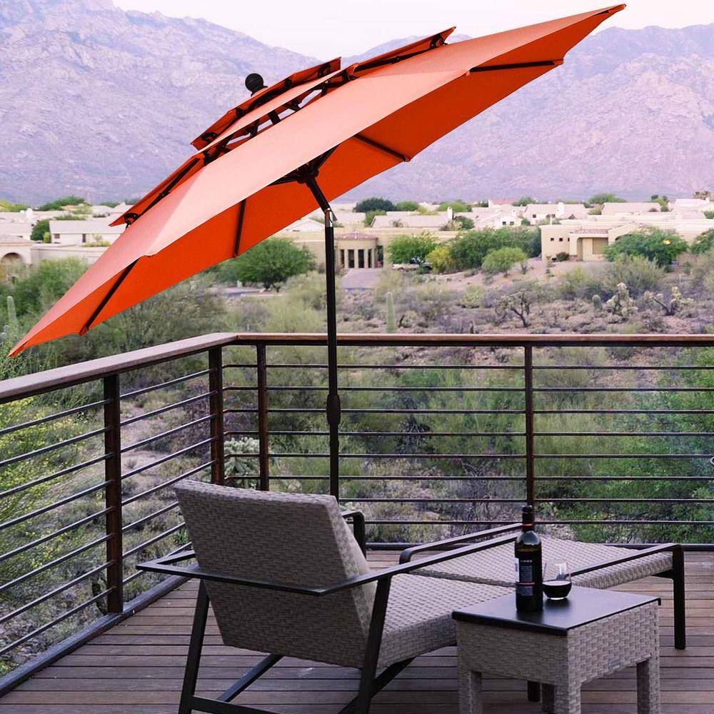 10 ft. 3-Tier Aluminum Market Patio Umbrella in Orange with Crank and Double Vented