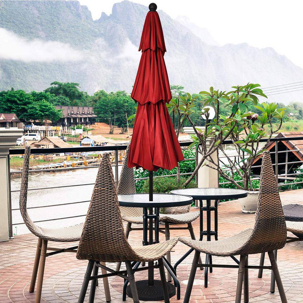 10 ft. 3-Tier Aluminum Market Patio Umbrella in Wine with Crank and Double Vented