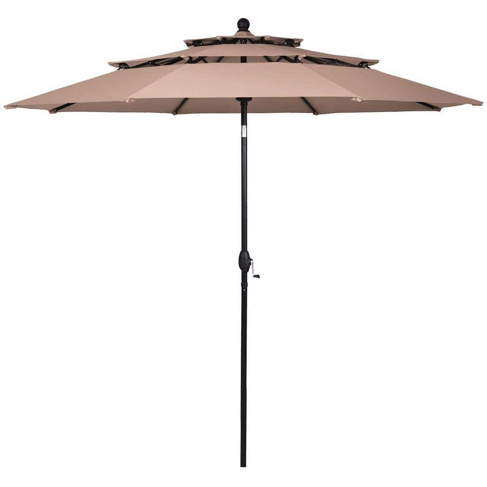 10 ft. 3-Tier Aluminum Market Patio Umbrella in Beige with Crank and Double Vented