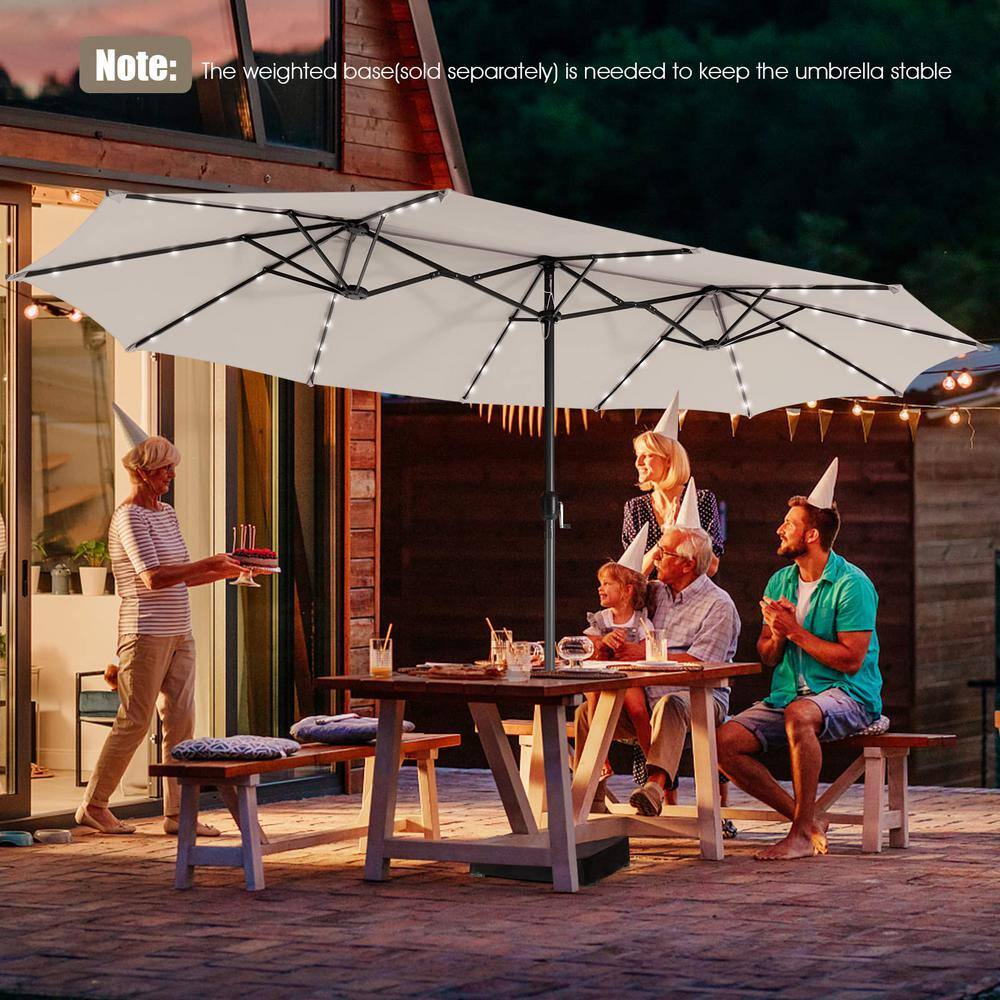 15 ft. Steel Double-Sided Market Patio Umbrella with 48 Solar LED Lights in Beige