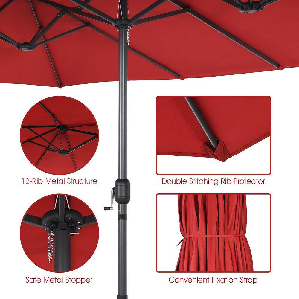 15 ft. Market Outdoor Patio Umbrella in Wine with Cross Base and Sandbags