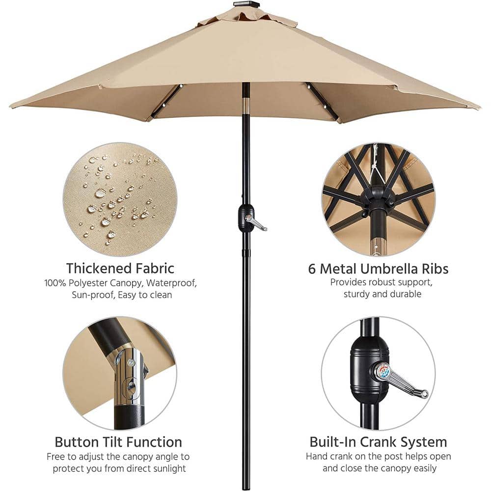 7.5 ft. Metal Pole Market Crank Patio Umbrella in Beige