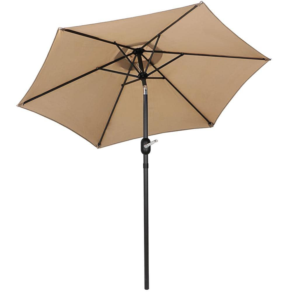 7.5 ft. Metal Pole Market Crank Patio Umbrella in Beige