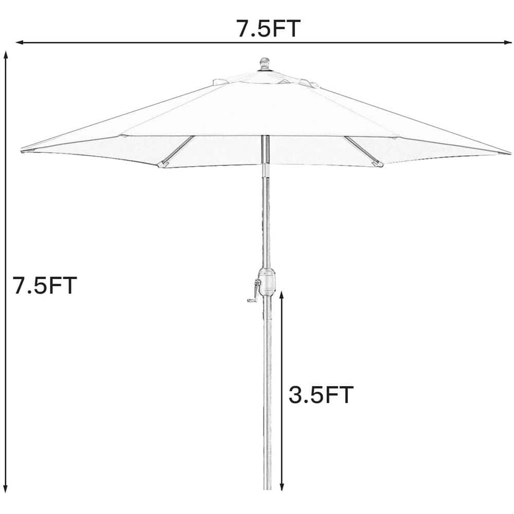 7.5 ft. Metal Pole Market Crank Patio Umbrella in Beige