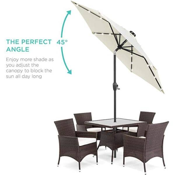 10 ft. Metal Market Solar Tilt Patio Umbrella in Cream with LED Lights