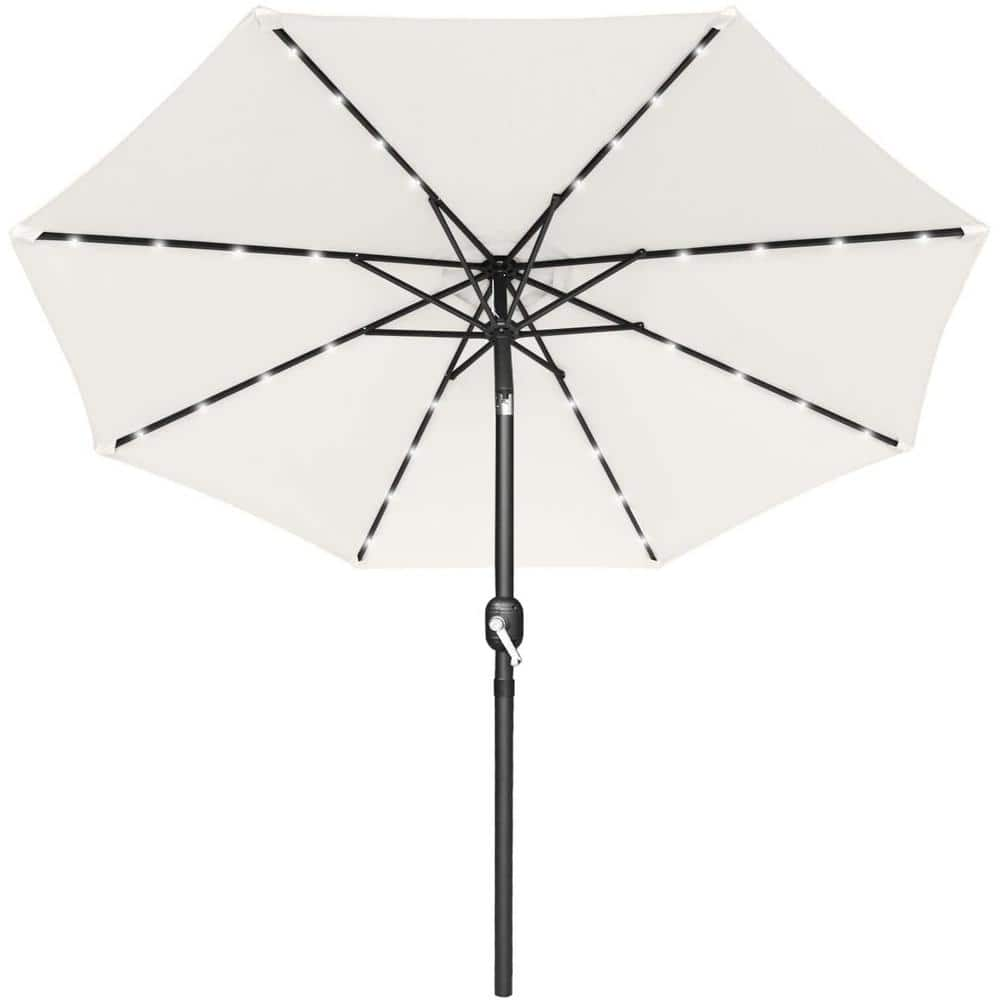 10 ft. Metal Market Solar Tilt Patio Umbrella in Cream with LED Lights