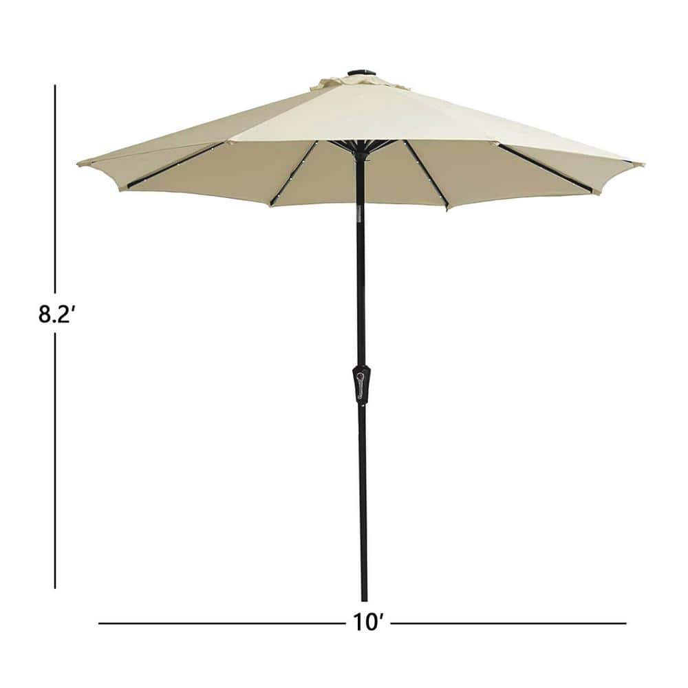 10 ft. Metal Market Solar Tilt Patio Umbrella in Cream with LED Lights