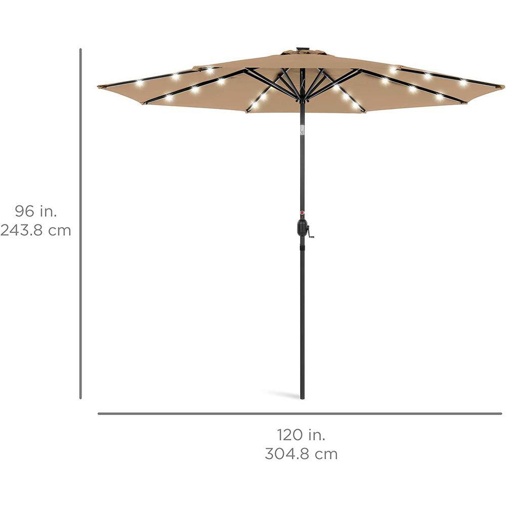 10 ft. Metal Market Solar Tilt Patio Umbrella in Beige with Crank and LED Lights