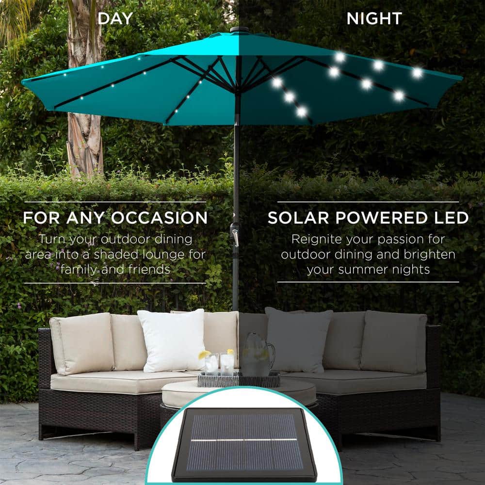 10 ft. Metal Market Solar Tilt Patio Umbrella in Turquoise with LED Lights