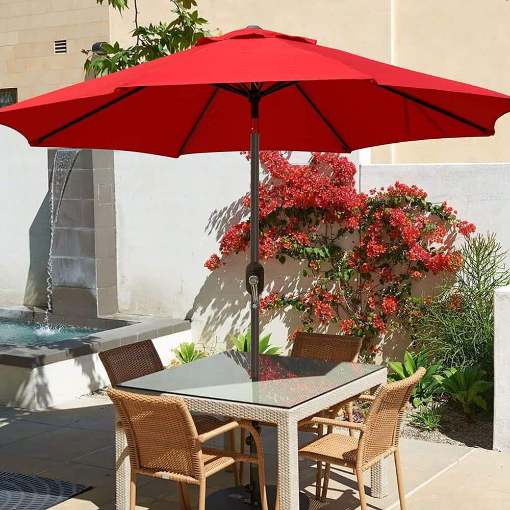 9 ft. Metal Button Tilt Market Patio Umbrella in Red