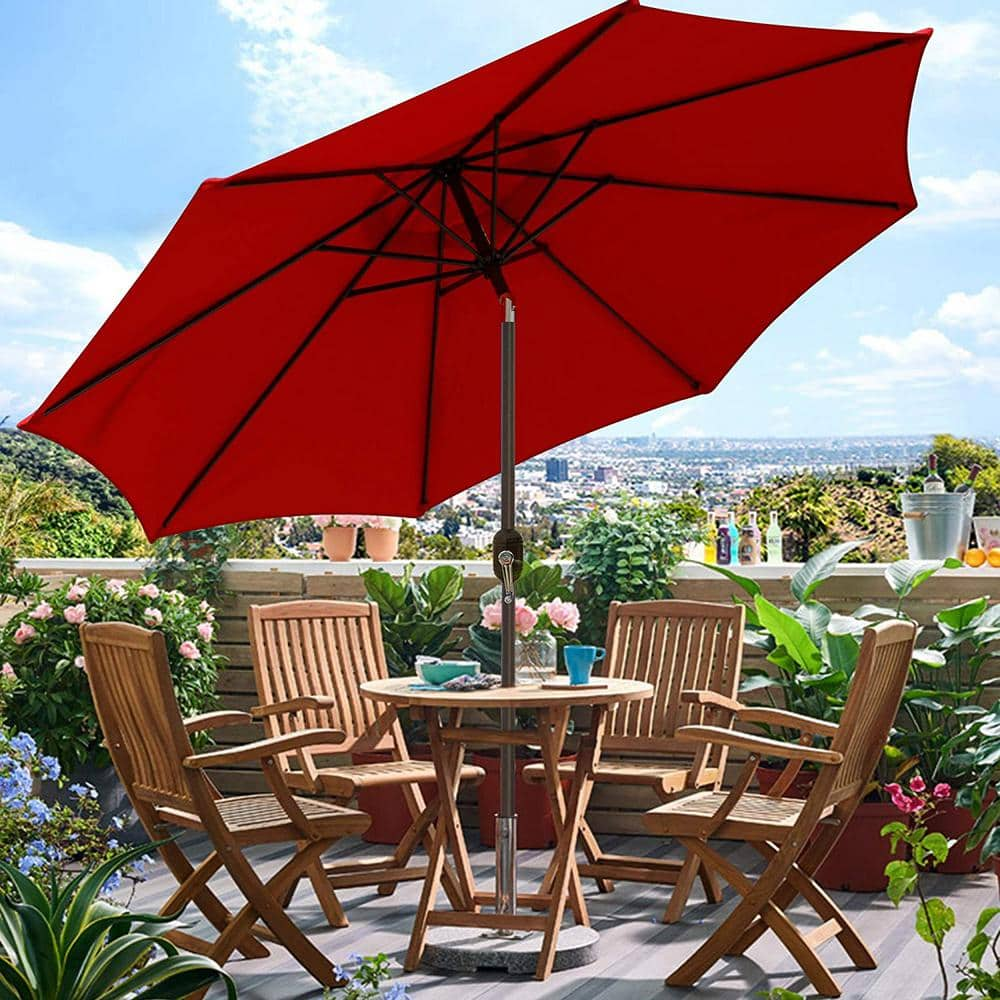 9 ft. Metal Button Tilt Market Patio Umbrella in Red