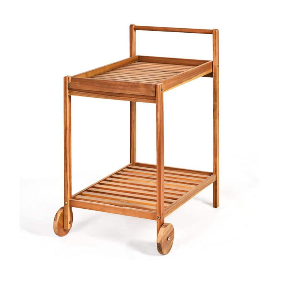 2-Tier Natural Rolling Kitchen Island Serving Cart