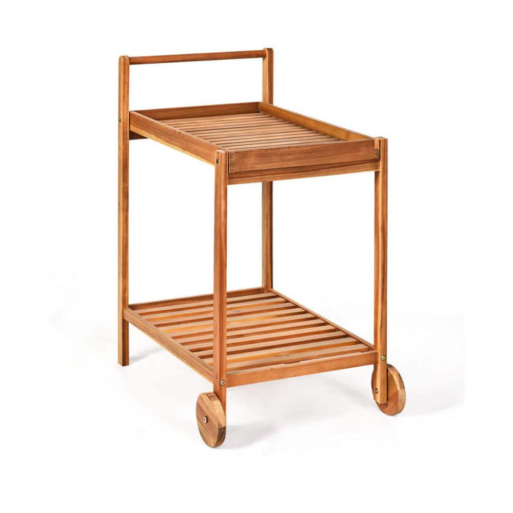 2-Tier Natural Rolling Kitchen Island Serving Cart