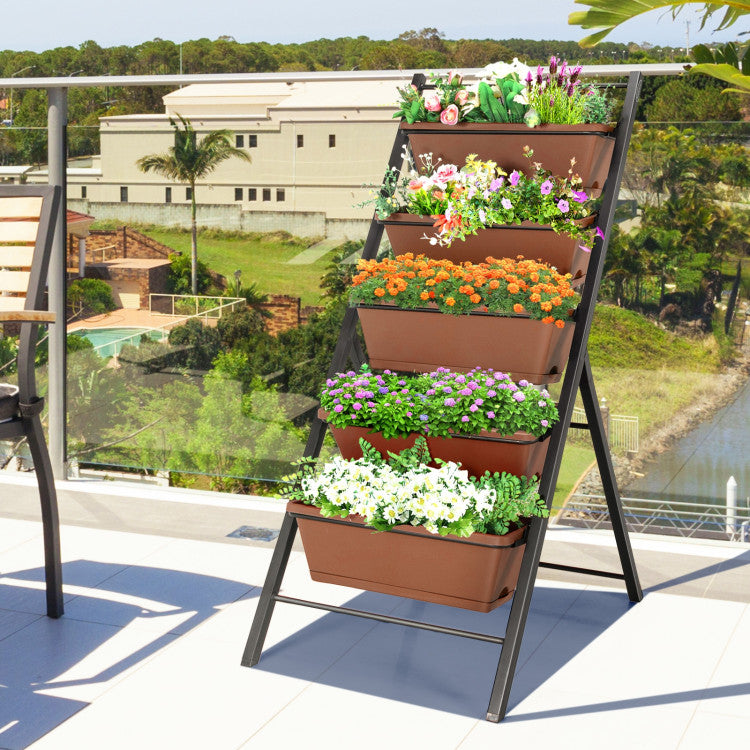 SUGIFT 5-tier Vertical Garden Planter Box Elevated Raised Bed with 5 Container Brown