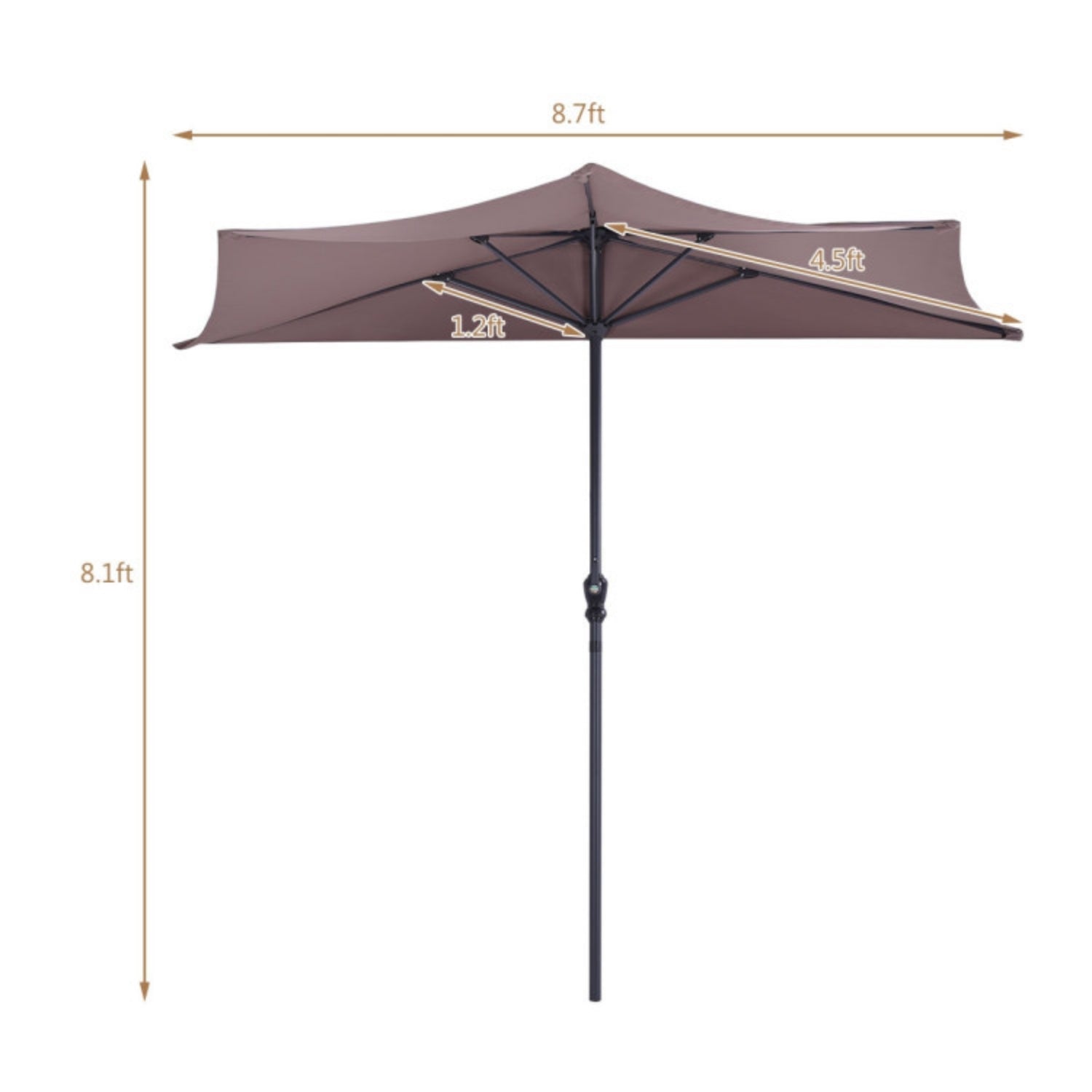 SUGIFT 9 Feet Patio Bistro Half Round Umbrella without Weight Base,Tan