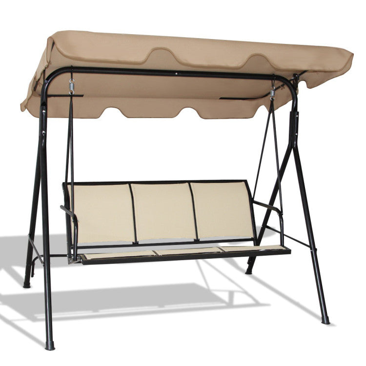 3-Person Black Metal Patio Swing Canopy