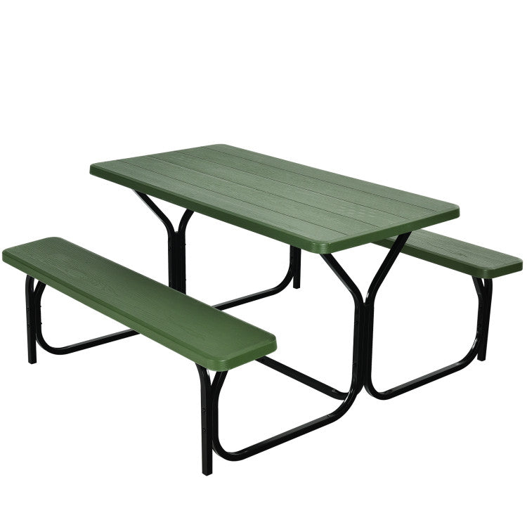 SUGIFT HDPE Outdoor Picnic Table Bench Set with Metal Base Green