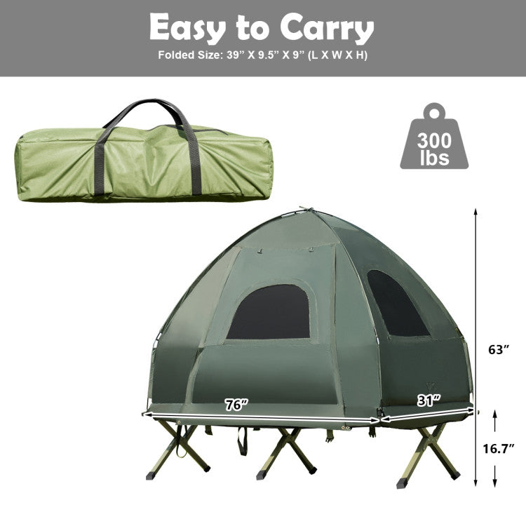 1-Person Portable Pop-Up Tent Foldable Camping Tent Cot with Air Mattress and Sleeping Bag