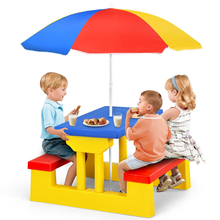 SUGIFT Kids Picnic Folding Table and Bench Set with Umbrella Yellow