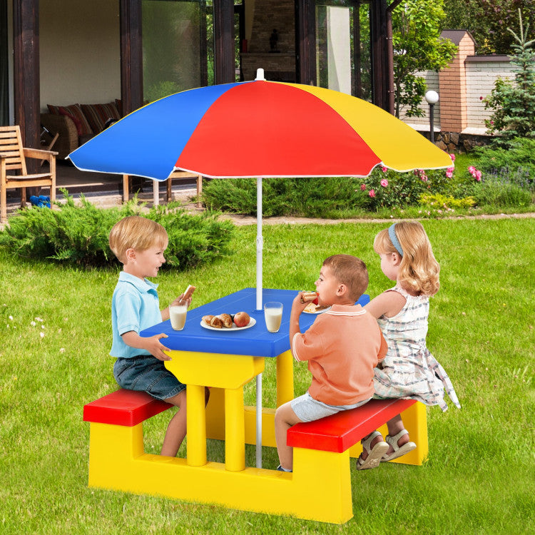 SUGIFT Kids Picnic Folding Table and Bench Set with Umbrella Yellow