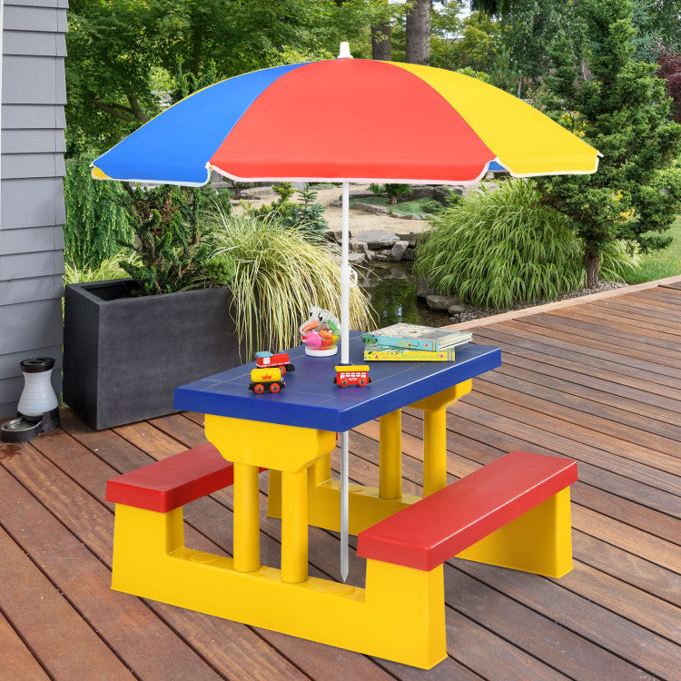 SUGIFT Kids Picnic Folding Table and Bench Set with Umbrella Yellow