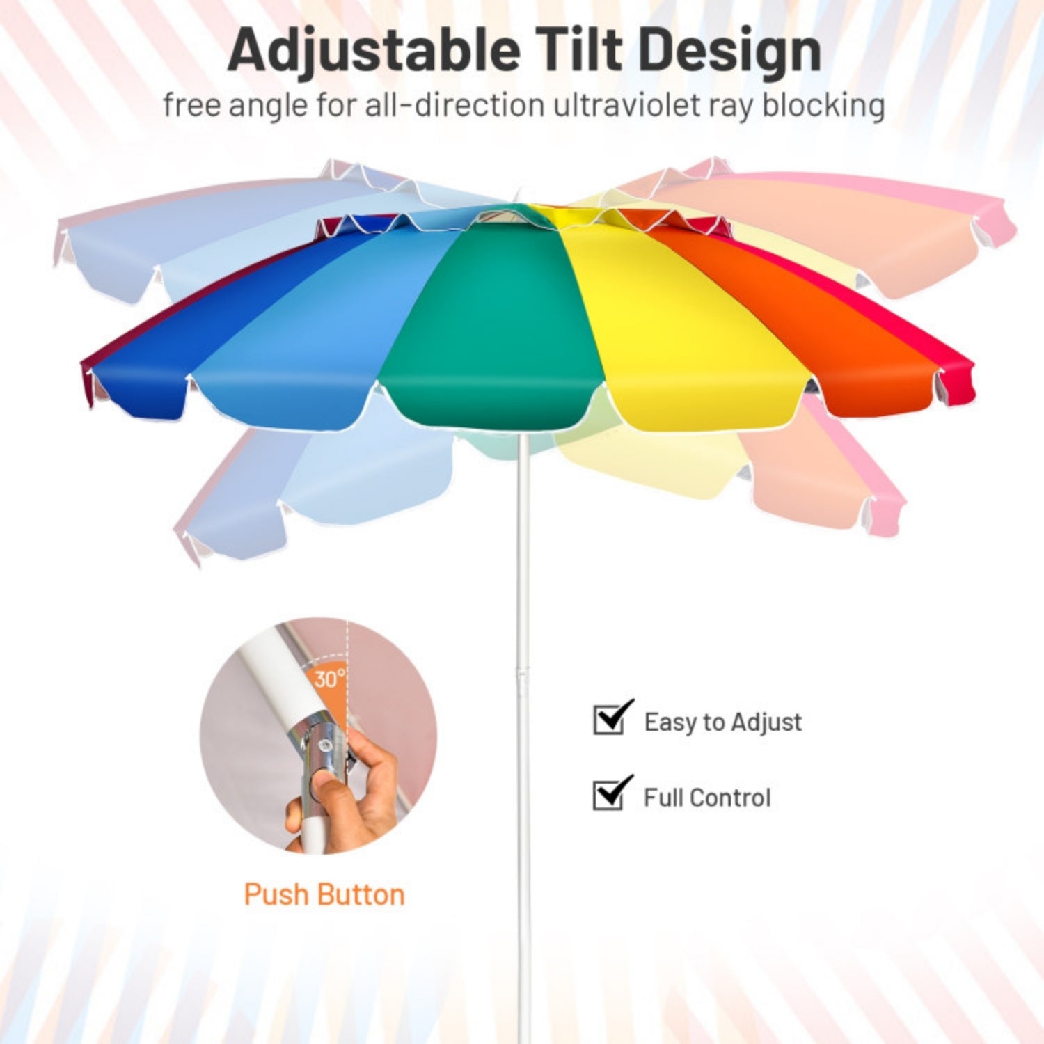 SUGIFT 8 Feet Portable Beach Umbrella with Sand Anchor and Tilt Mechanism,Multicolor