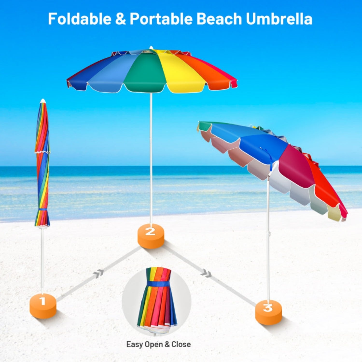 SUGIFT 8 Feet Portable Beach Umbrella with Sand Anchor and Tilt Mechanism,Multicolor