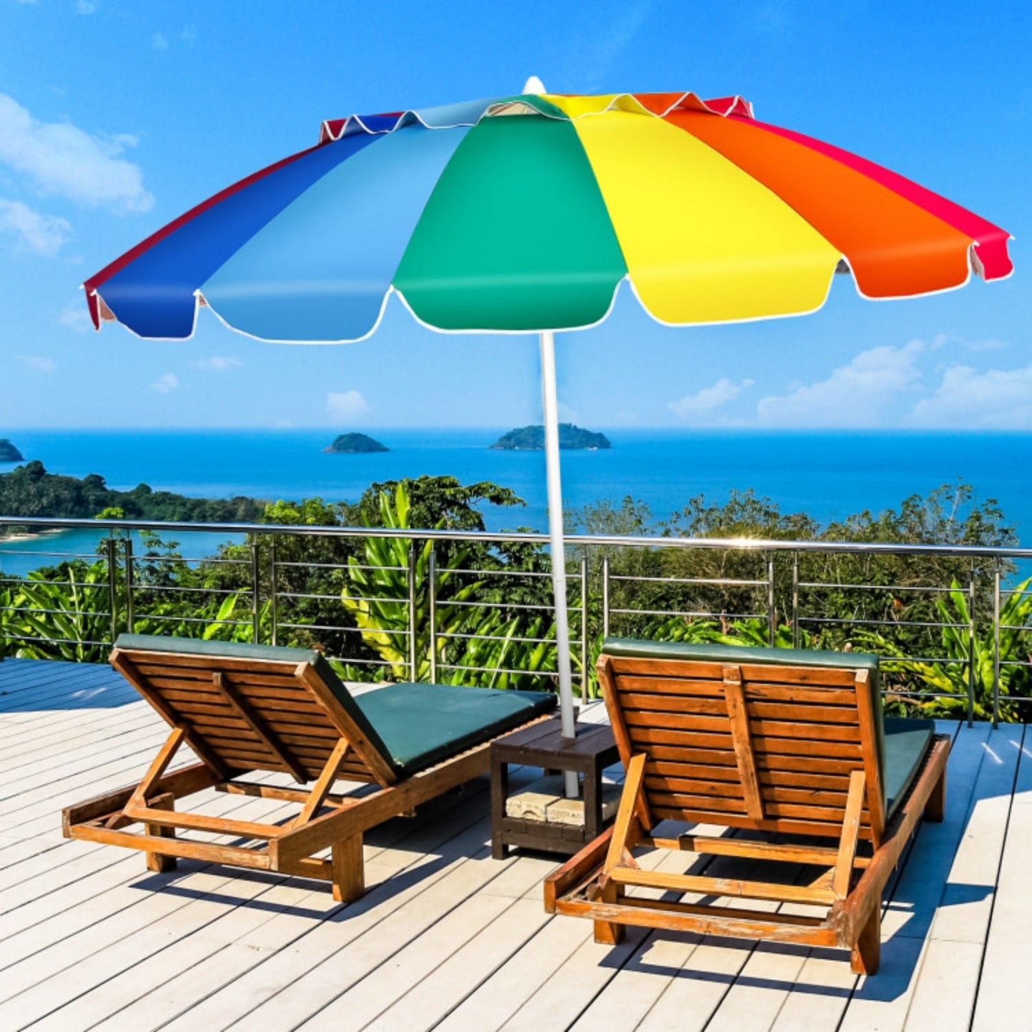 SUGIFT 8 Feet Portable Beach Umbrella with Sand Anchor and Tilt Mechanism,Multicolor