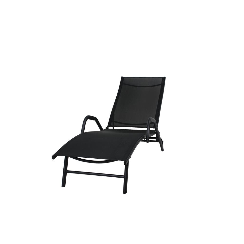 Black Metal Adjustable Mesh Outdoor Chaise Lounge