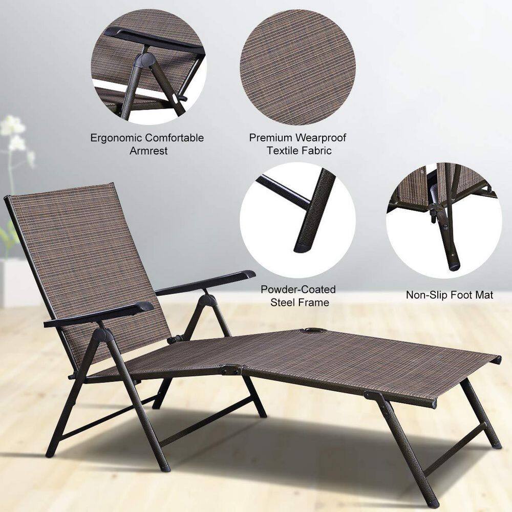 Brown 2-Piece Steel Outdoor Adjustable Chaise Lounge