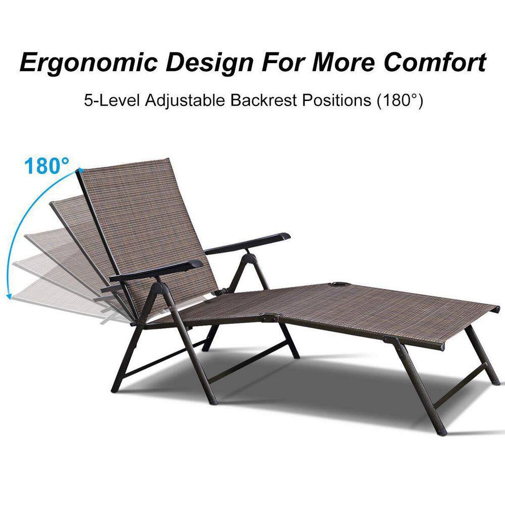 Brown 2-Piece Steel Outdoor Adjustable Chaise Lounge