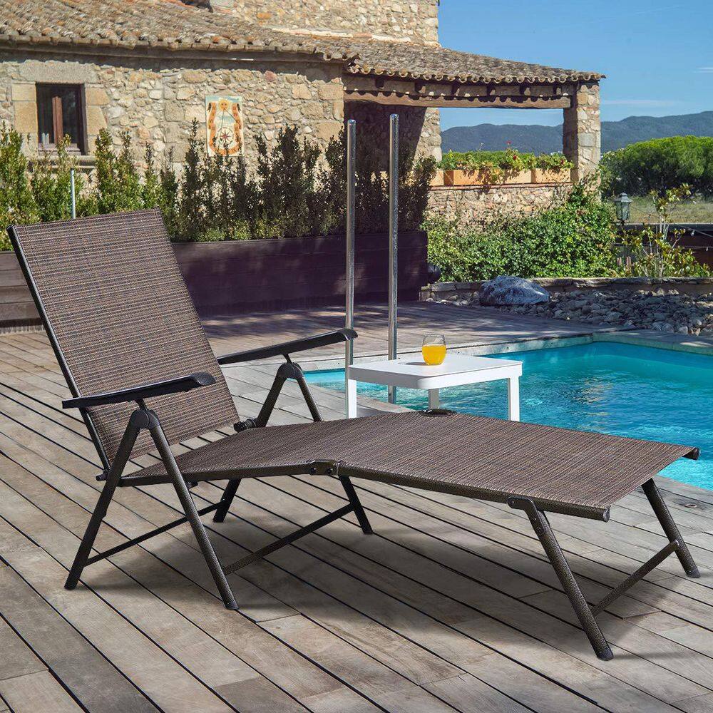 Brown 2-Piece Steel Outdoor Adjustable Chaise Lounge