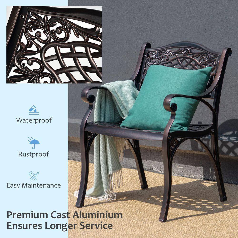 2-Piece Bronze Aluminum Outdoor Dining Chair with Armrests