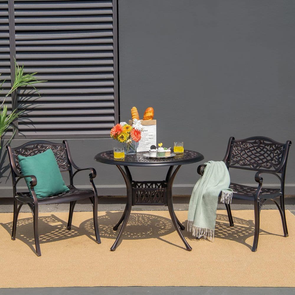 2-Piece Bronze Aluminum Outdoor Dining Chair with Armrests