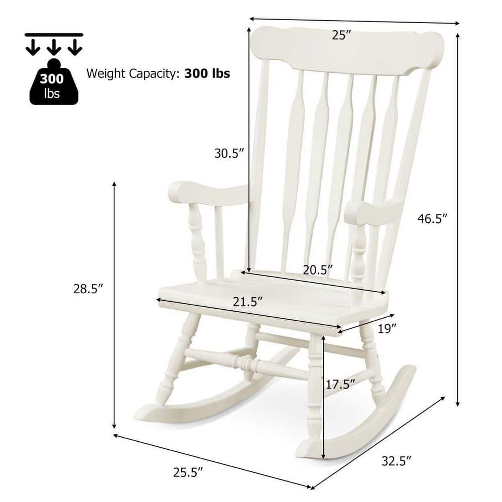 White All-Weather Solid Wood Outdoor Rocking Chair