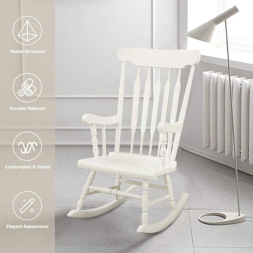 White All-Weather Solid Wood Outdoor Rocking Chair